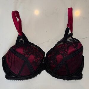 Mimi Holliday Wine Color and Black Lace Underwire Bra with Adjustable Straps